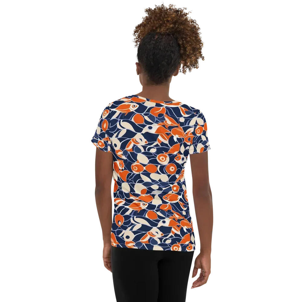Navy Koi Garden on Women's Athletic T-Shirt — Back