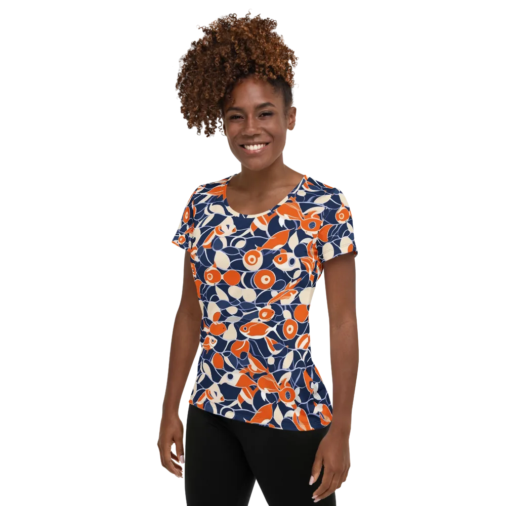 Navy Koi Garden on Women's Athletic T-Shirt — Left