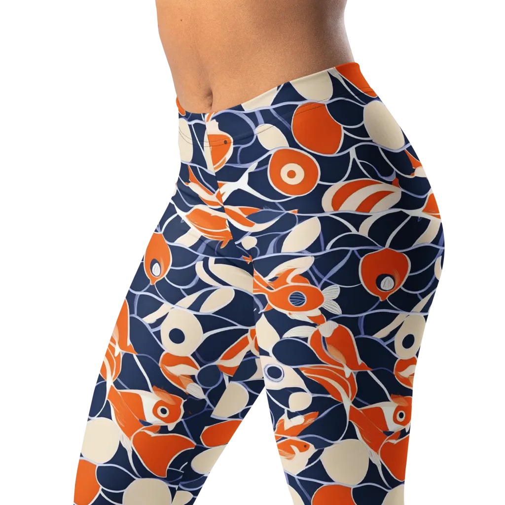Navy Koi Garden on Leggings — Left Front