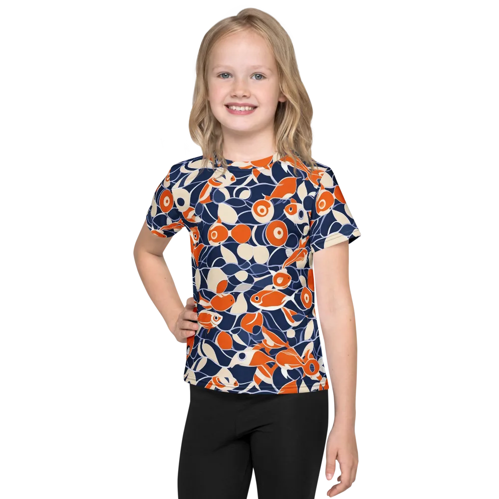Navy Koi Garden on Kids Crew Neck T-Shirt — Front