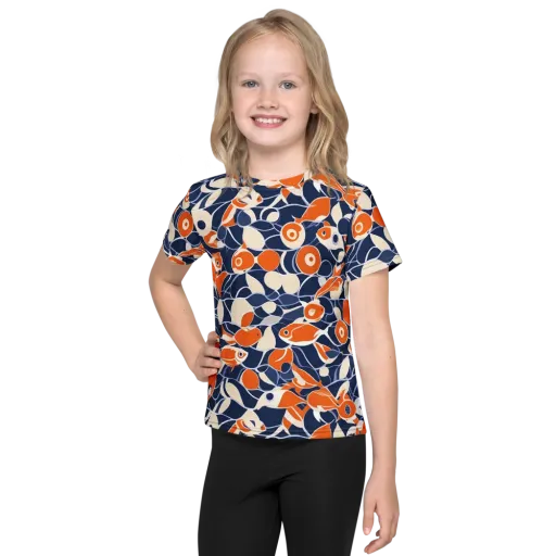 Navy Koi Garden on a Kids Crew Neck T-Shirt