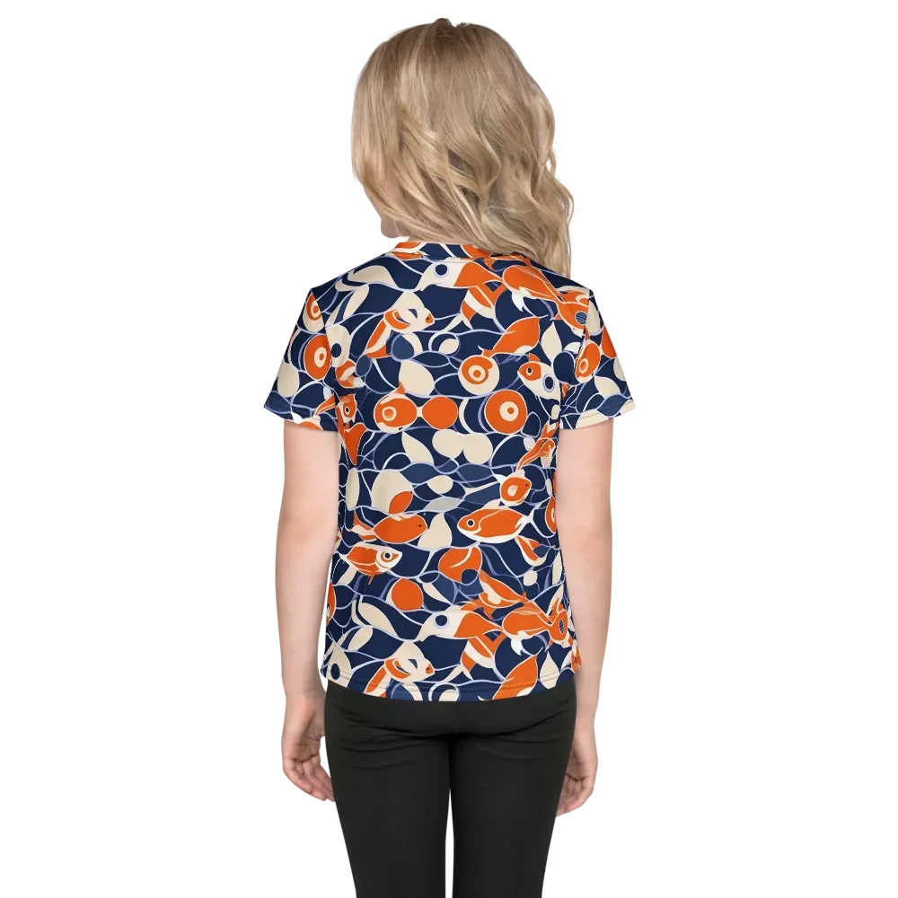 Navy Koi Garden on Kids Crew Neck T-Shirt — Back