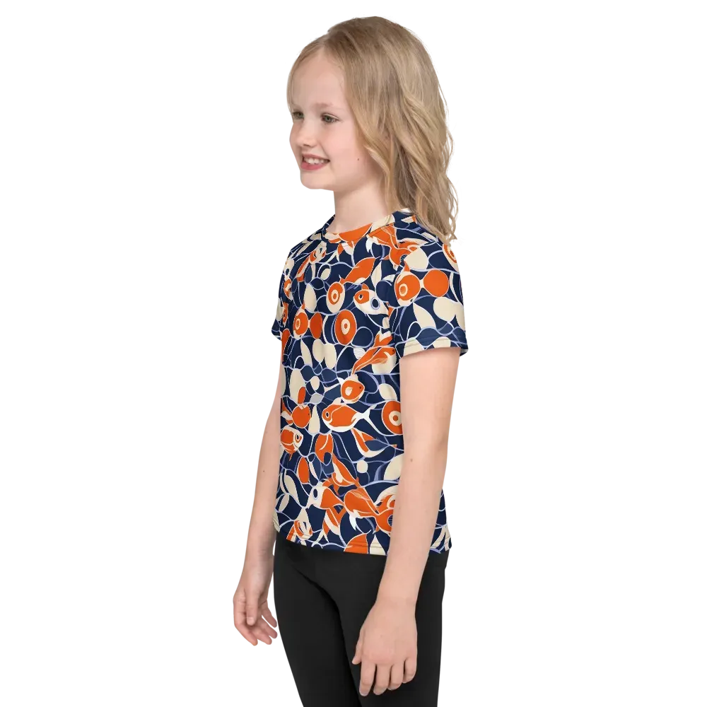 Navy Koi Garden on Kids Crew Neck T-Shirt — Left