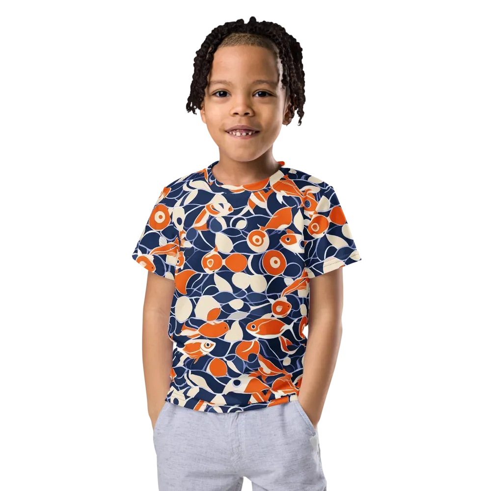 Navy Koi Garden on Kids Crew Neck T-Shirt — Front