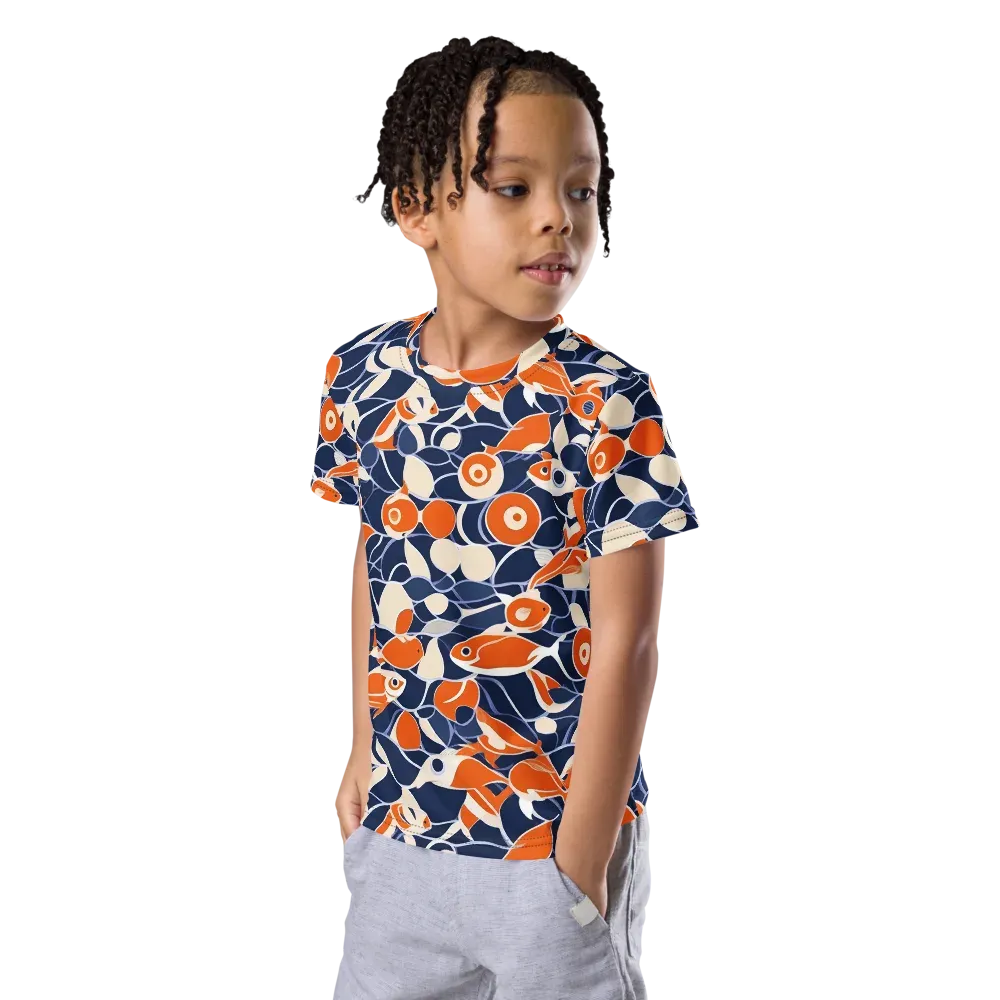 Navy Koi Garden on Kids Crew Neck T-Shirt — Left Front