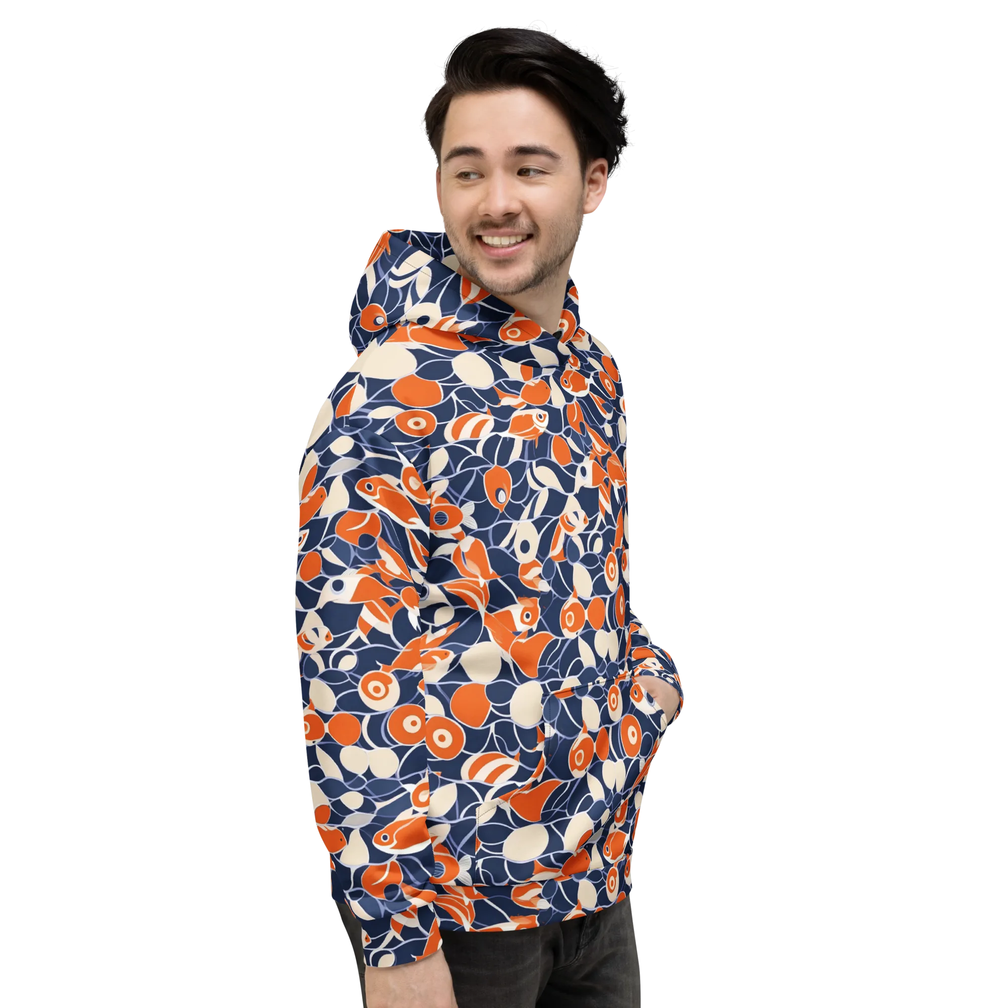 Navy Koi Garden on Hoodie — Right
