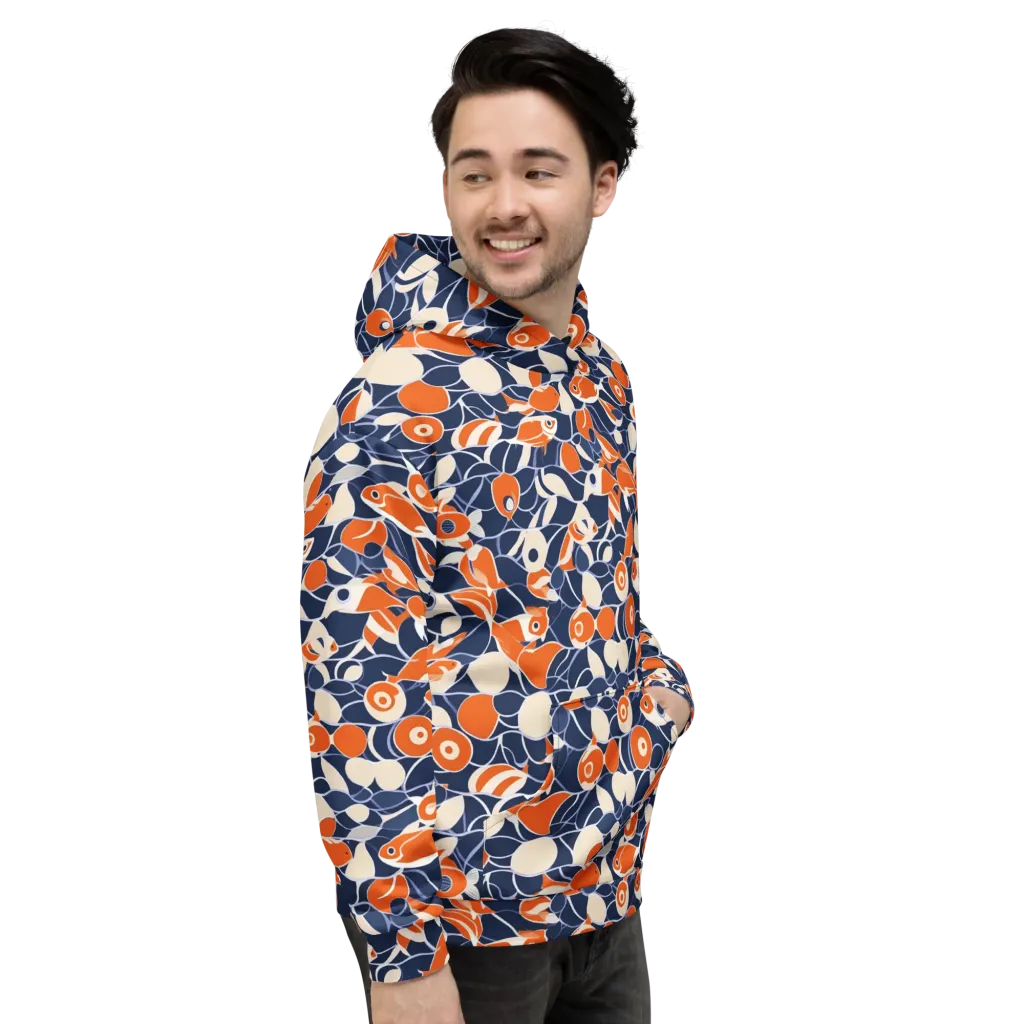 Navy Koi Garden on Hoodie — Right