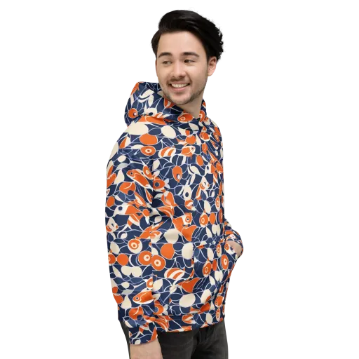 Navy Koi Garden on a Hoodie