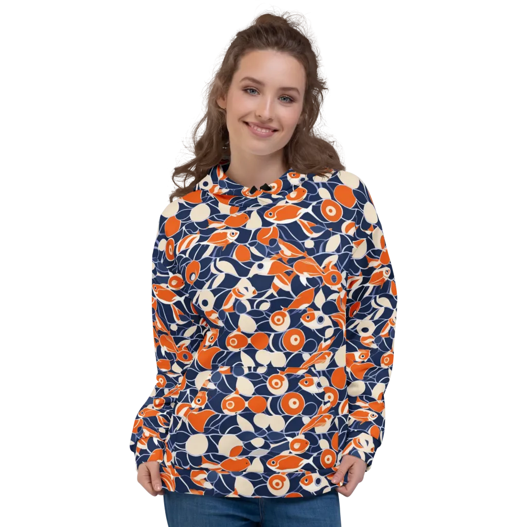 Navy Koi Garden on Hoodie — Front