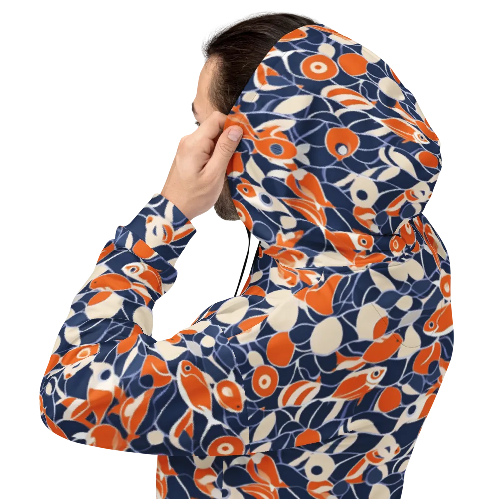 Navy Koi Garden on Hoodie — Back