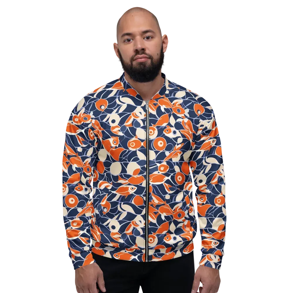 Navy Koi Garden on Bomber Jacket — Front
