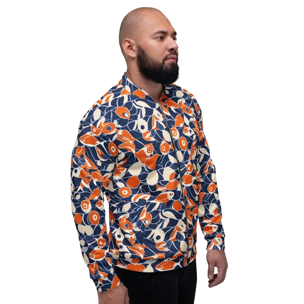 Navy Koi Garden on Bomber Jacket — Right