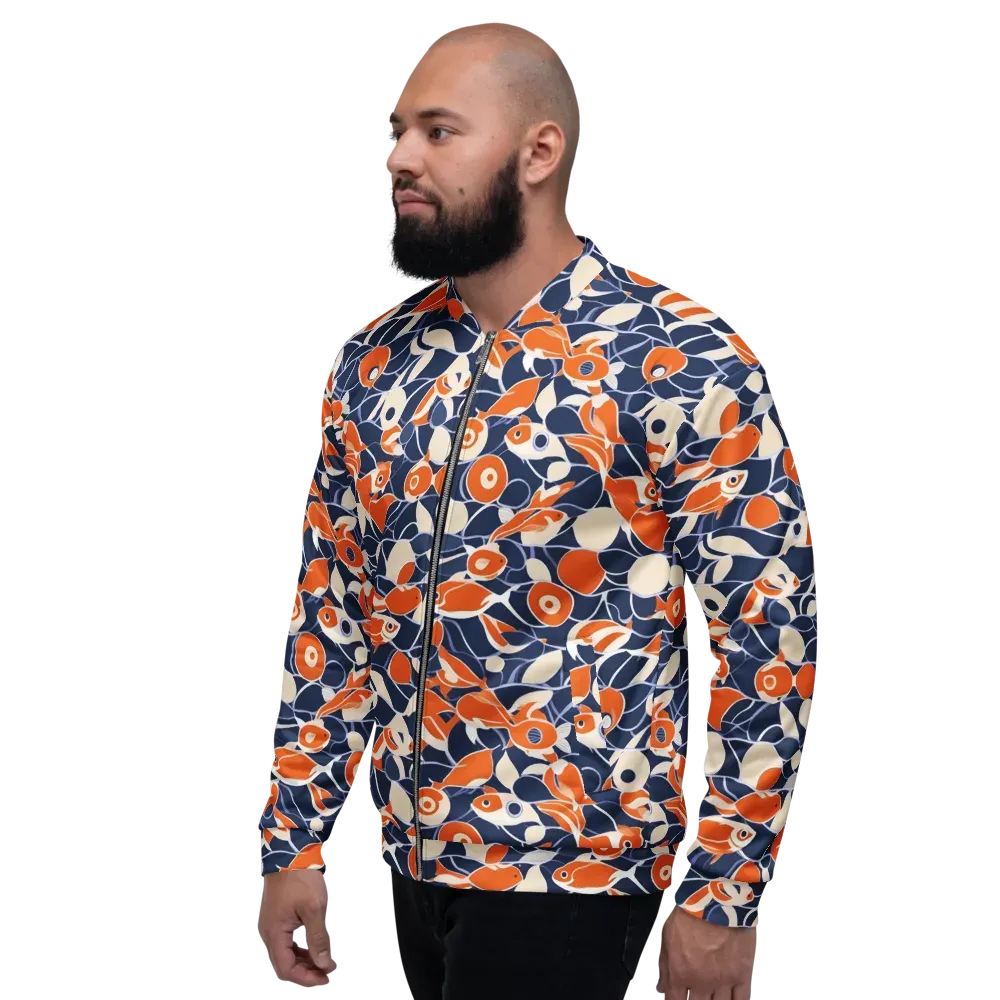 Navy Koi Garden on Bomber Jacket — Left