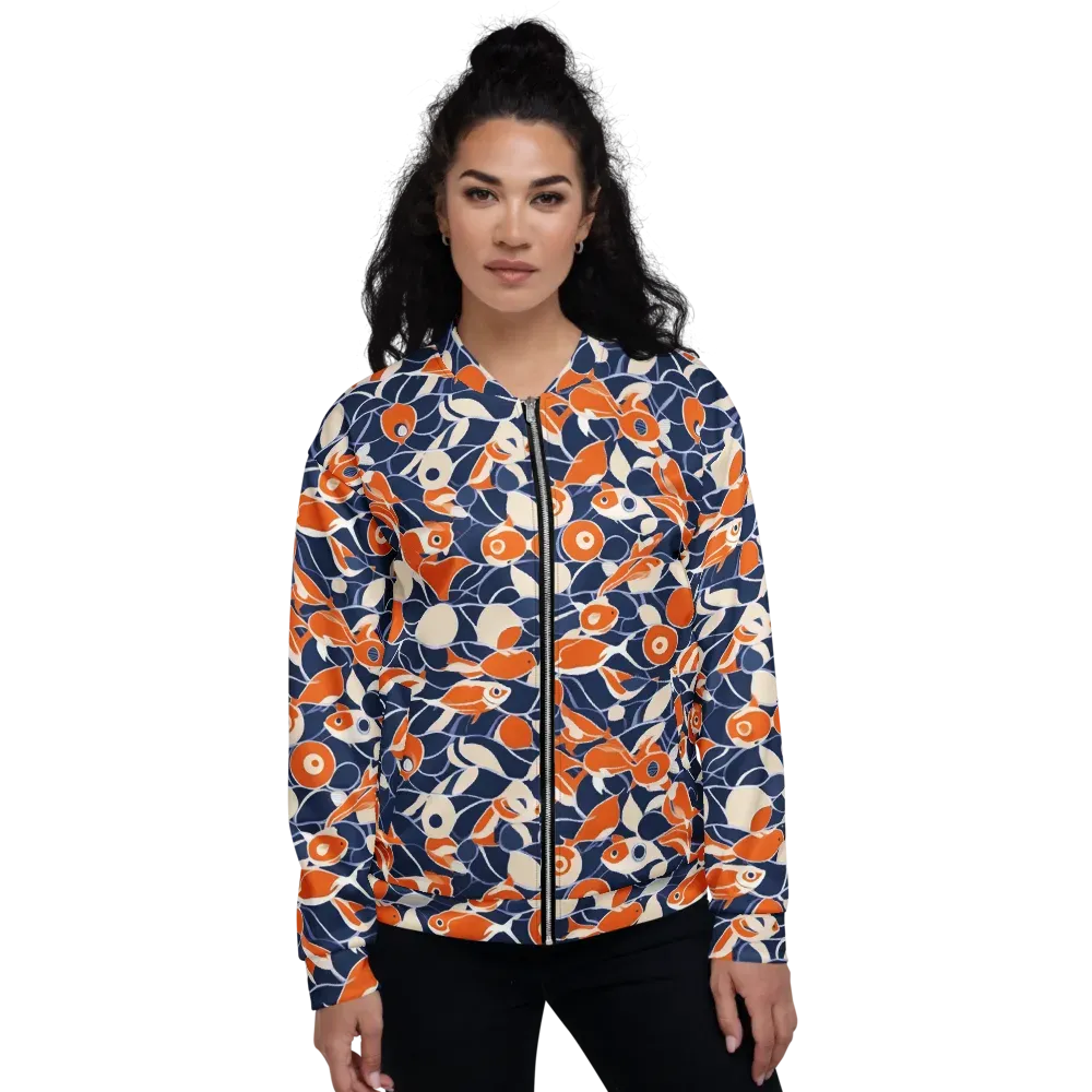 Navy Koi Garden on Bomber Jacket — Front