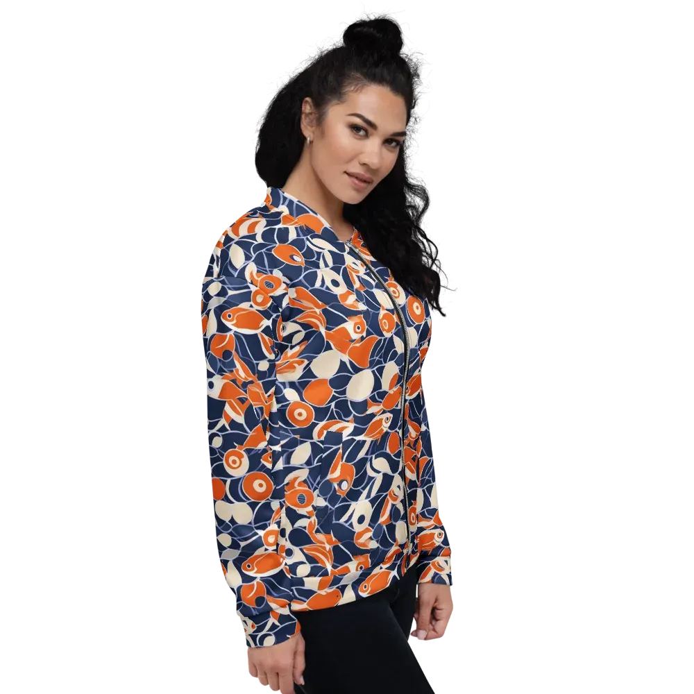Navy Koi Garden on Bomber Jacket — Right