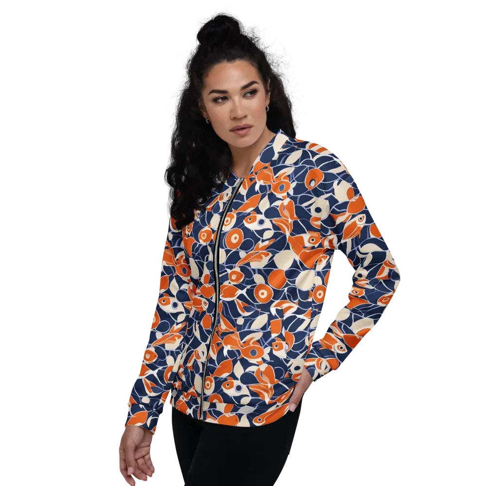 Navy Koi Garden on Bomber Jacket — Left