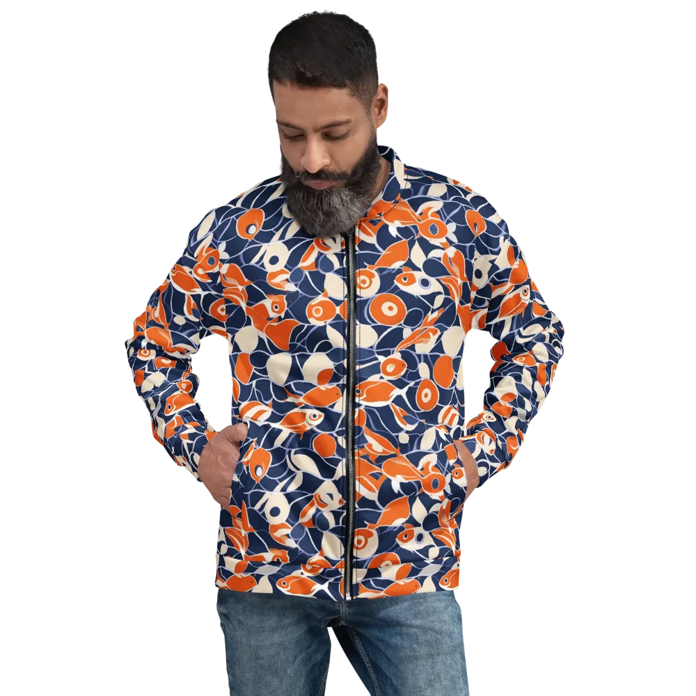 Navy Koi Garden on Bomber Jacket — Front