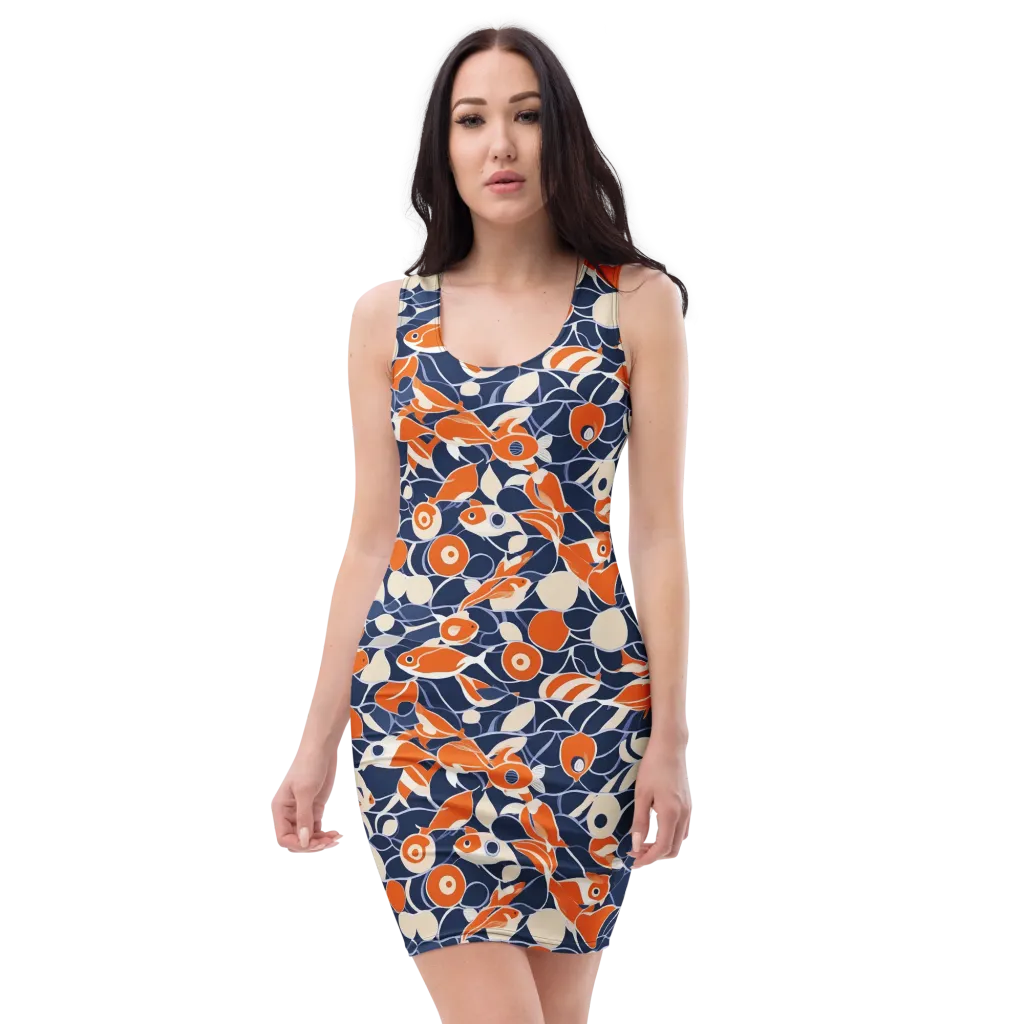 Navy Koi Garden on Bodycon Dress — Front