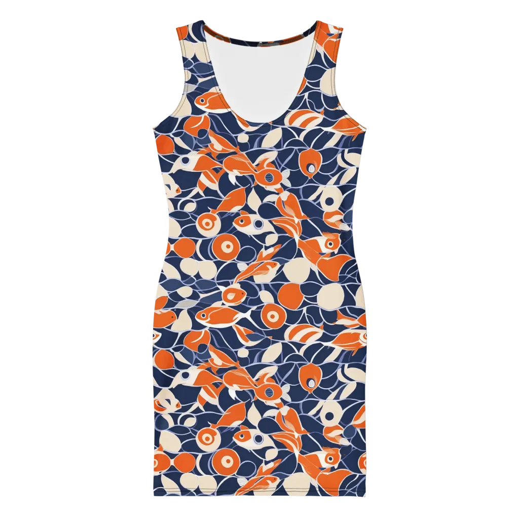 Navy Koi Garden on Bodycon Dress — Front