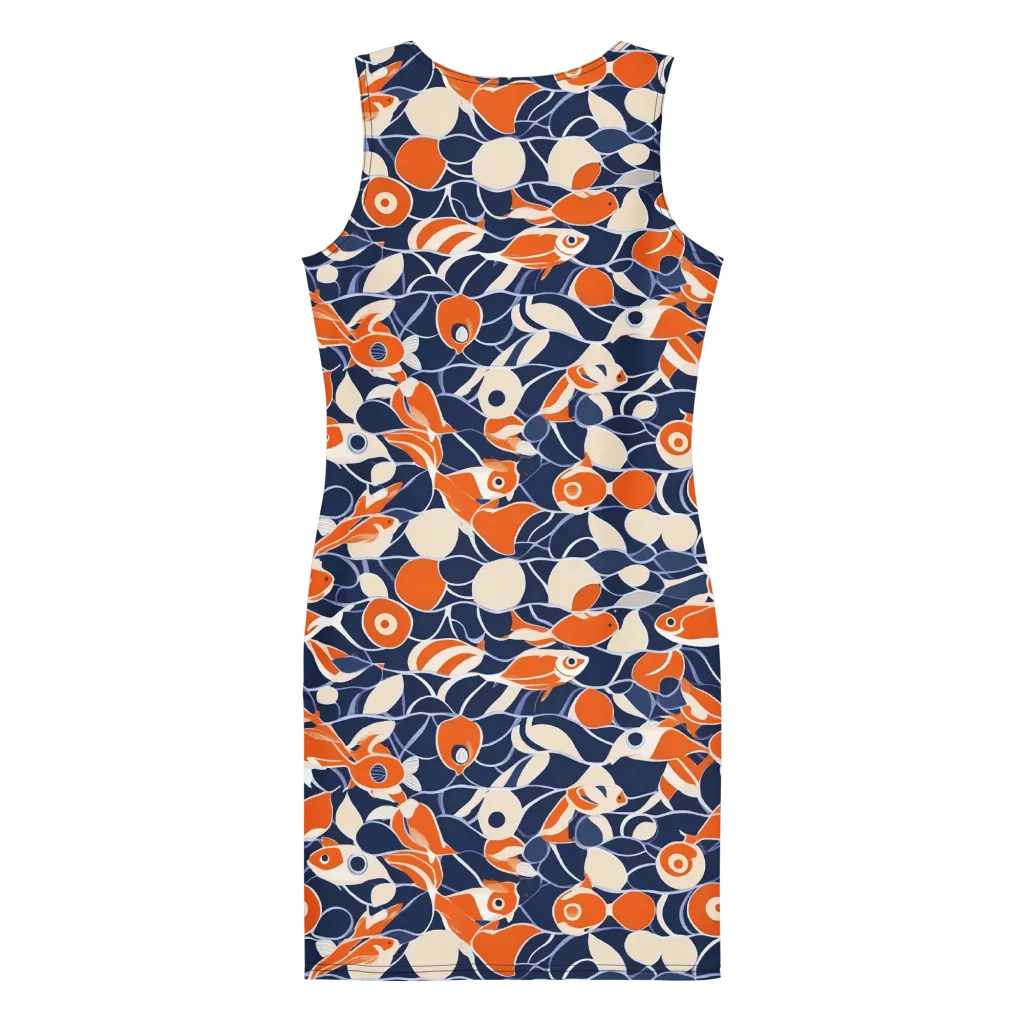 Navy Koi Garden on Bodycon Dress — Back