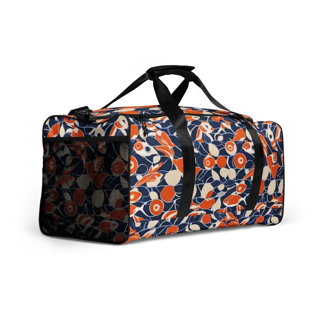 Navy Koi Garden on Duffle Bag — Right Front