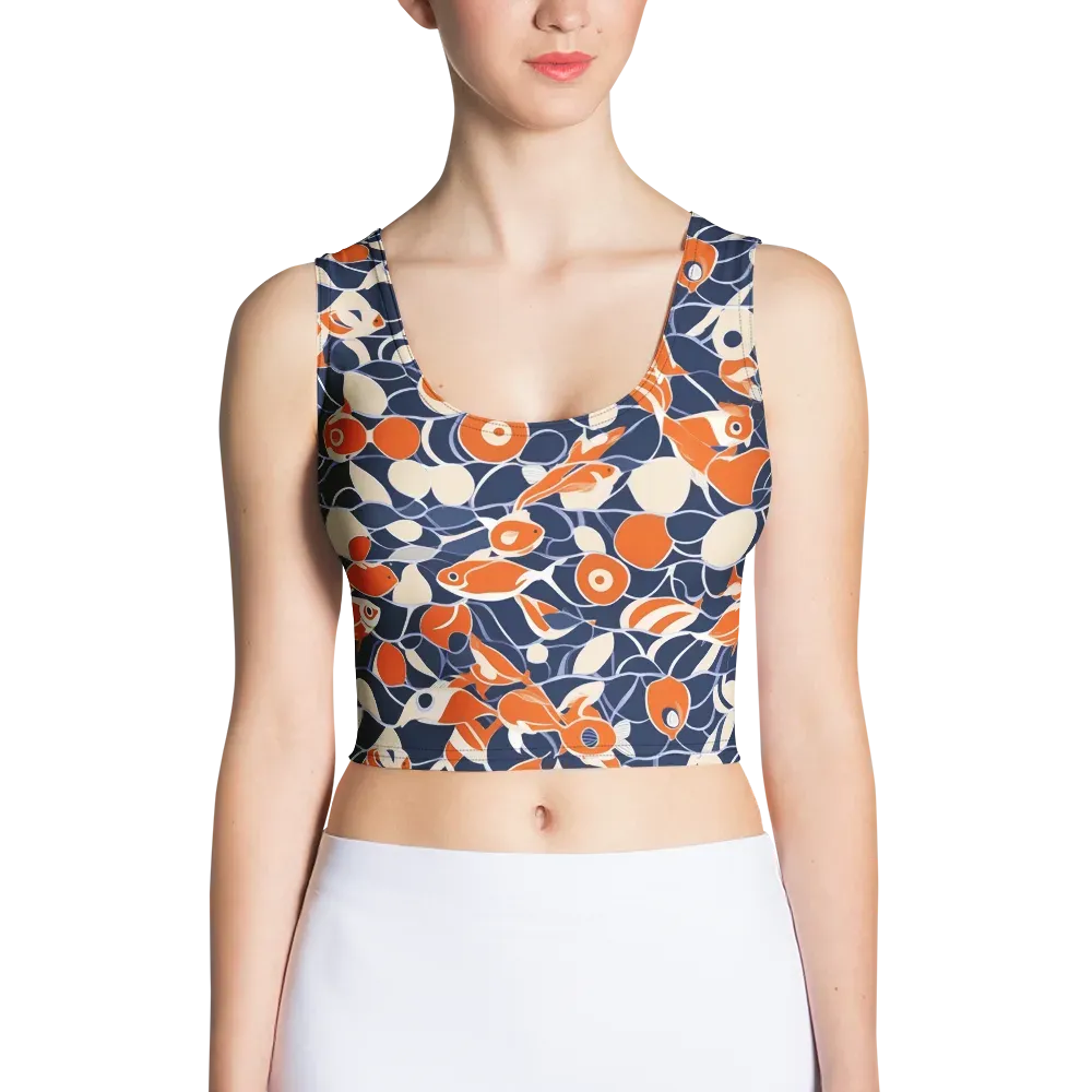 Navy Koi Garden on Crop Top — Front