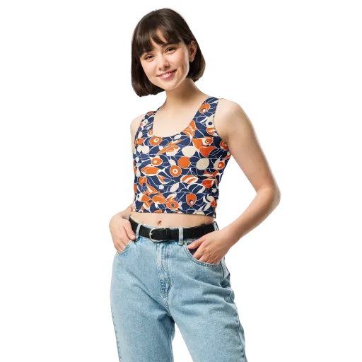 Navy Koi Garden on a Crop Top