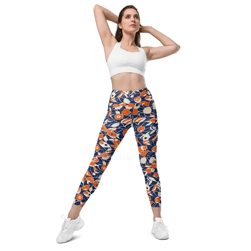 Navy Koi Garden on Leggings with Pockets — Front