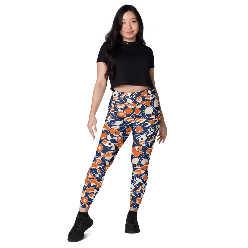 Navy Koi Garden on Leggings with Pockets — Front