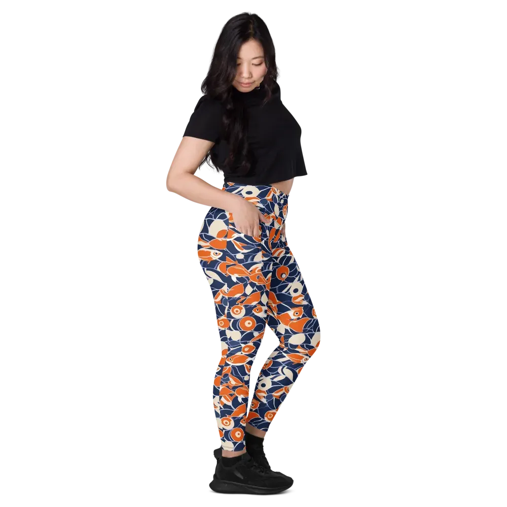 Navy Koi Garden on Leggings with Pockets — Right