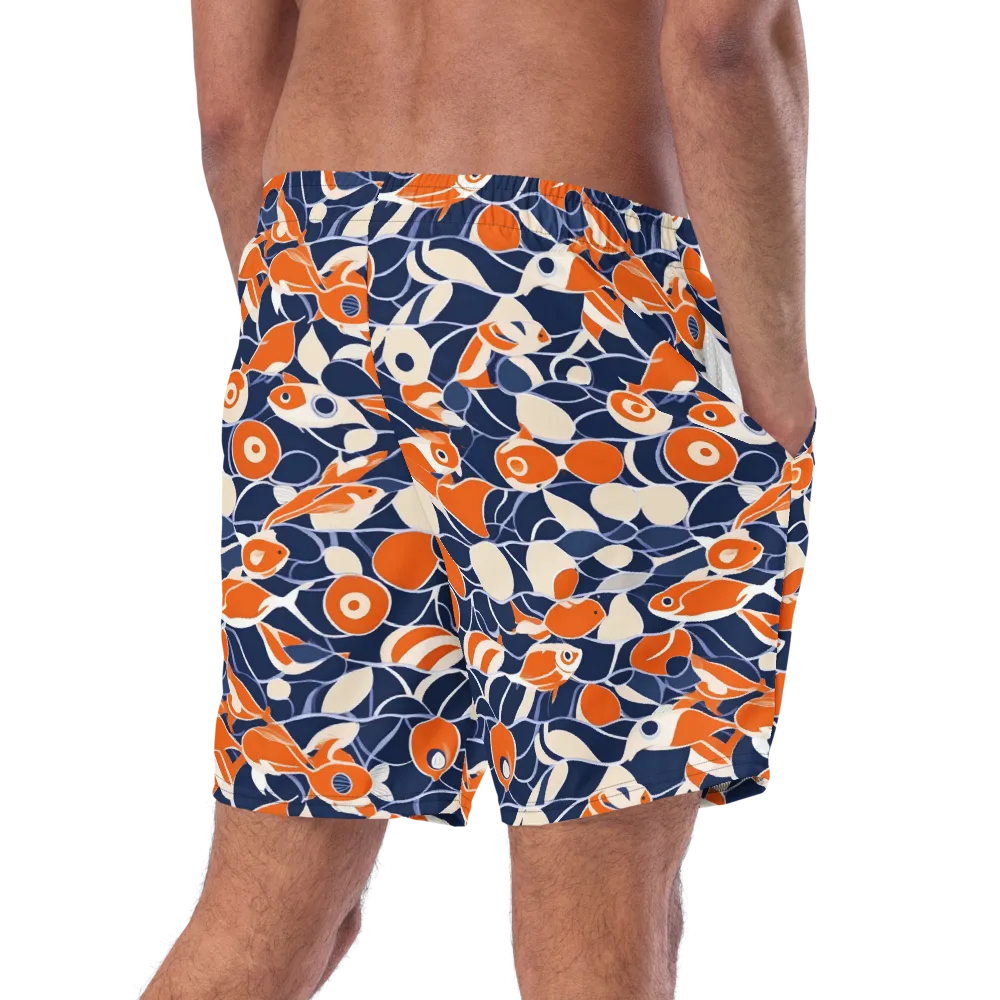 Navy Koi Garden on Swim Trunks — Right Back