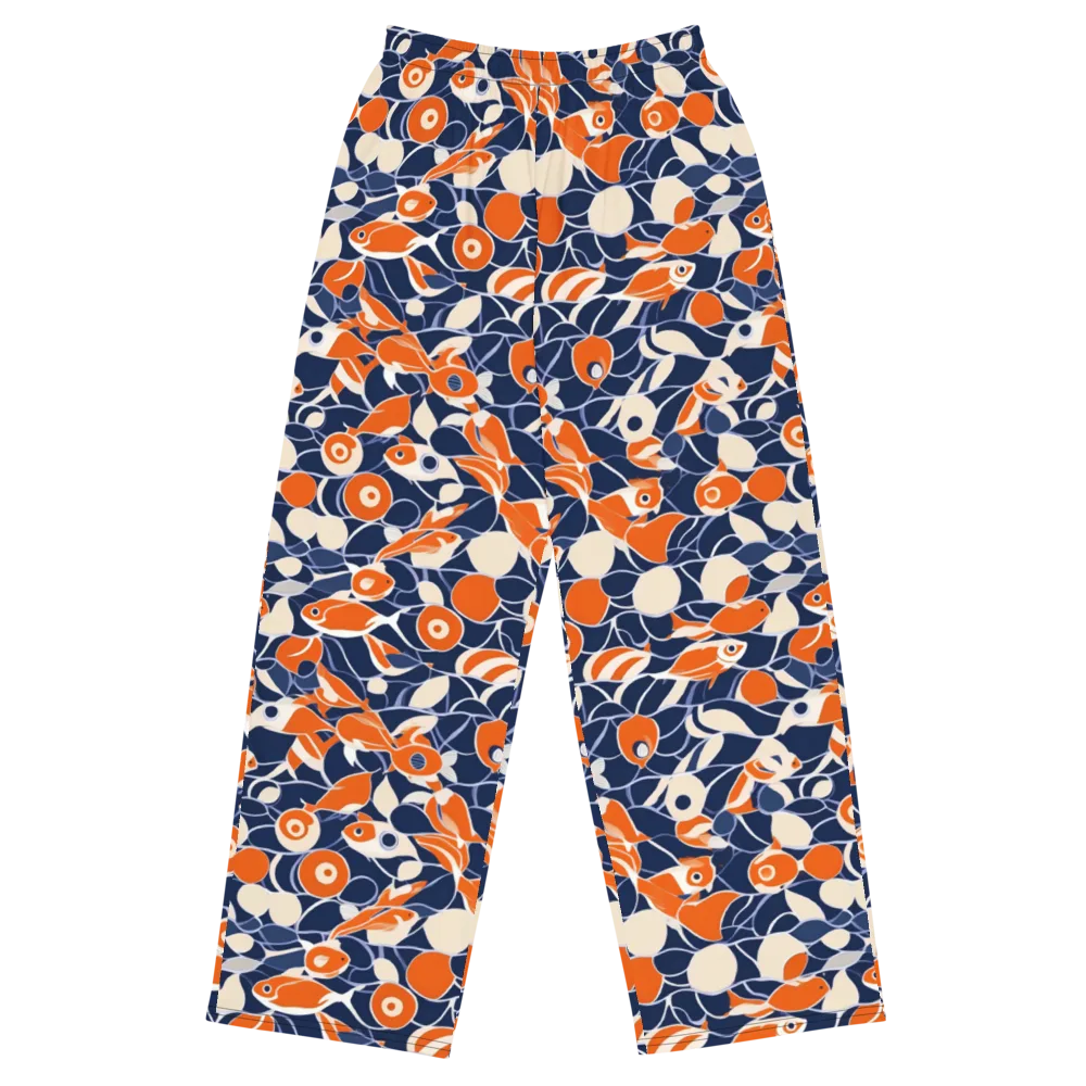 Navy Koi Garden on Wide-Leg Pants — Front