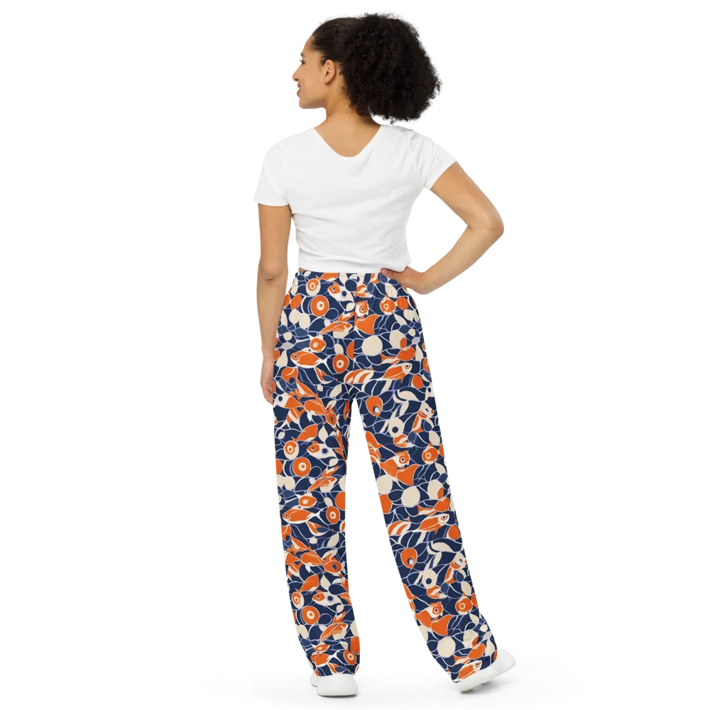 Navy Koi Garden on Wide-Leg Pants — Back