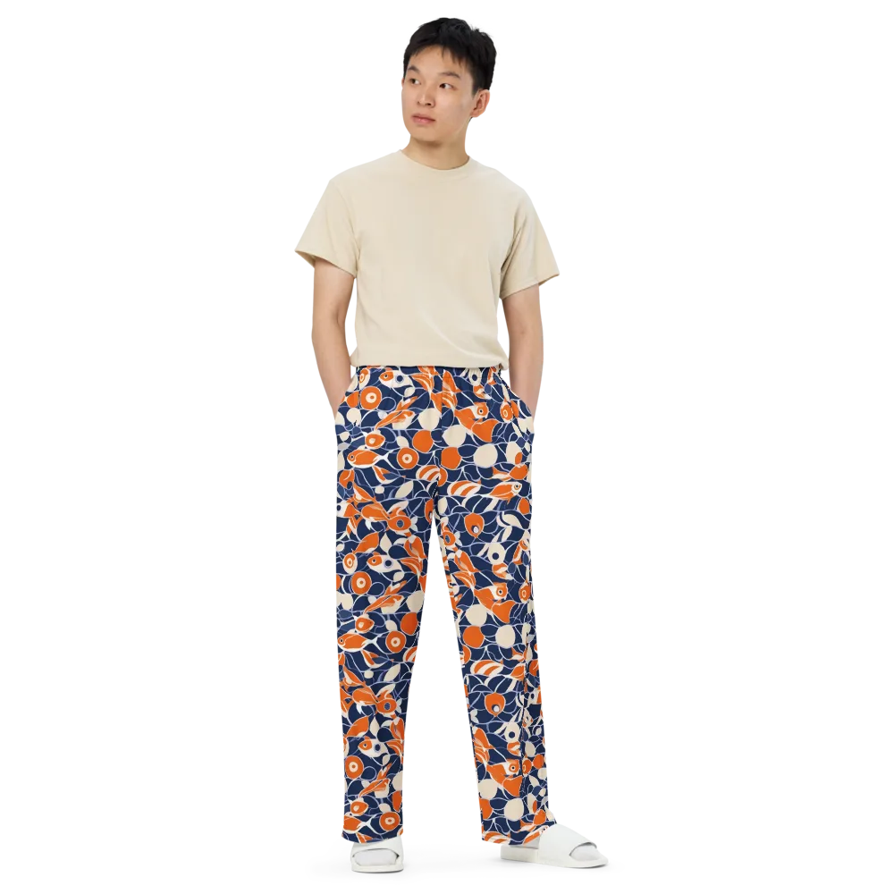 Navy Koi Garden on Wide-Leg Pants — Front