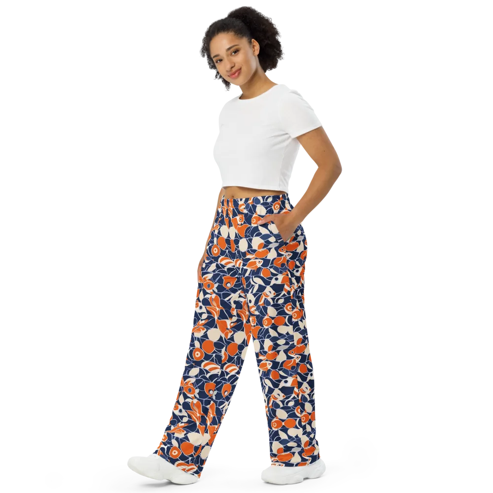 Navy Koi Garden on Wide-Leg Pants — Left Front