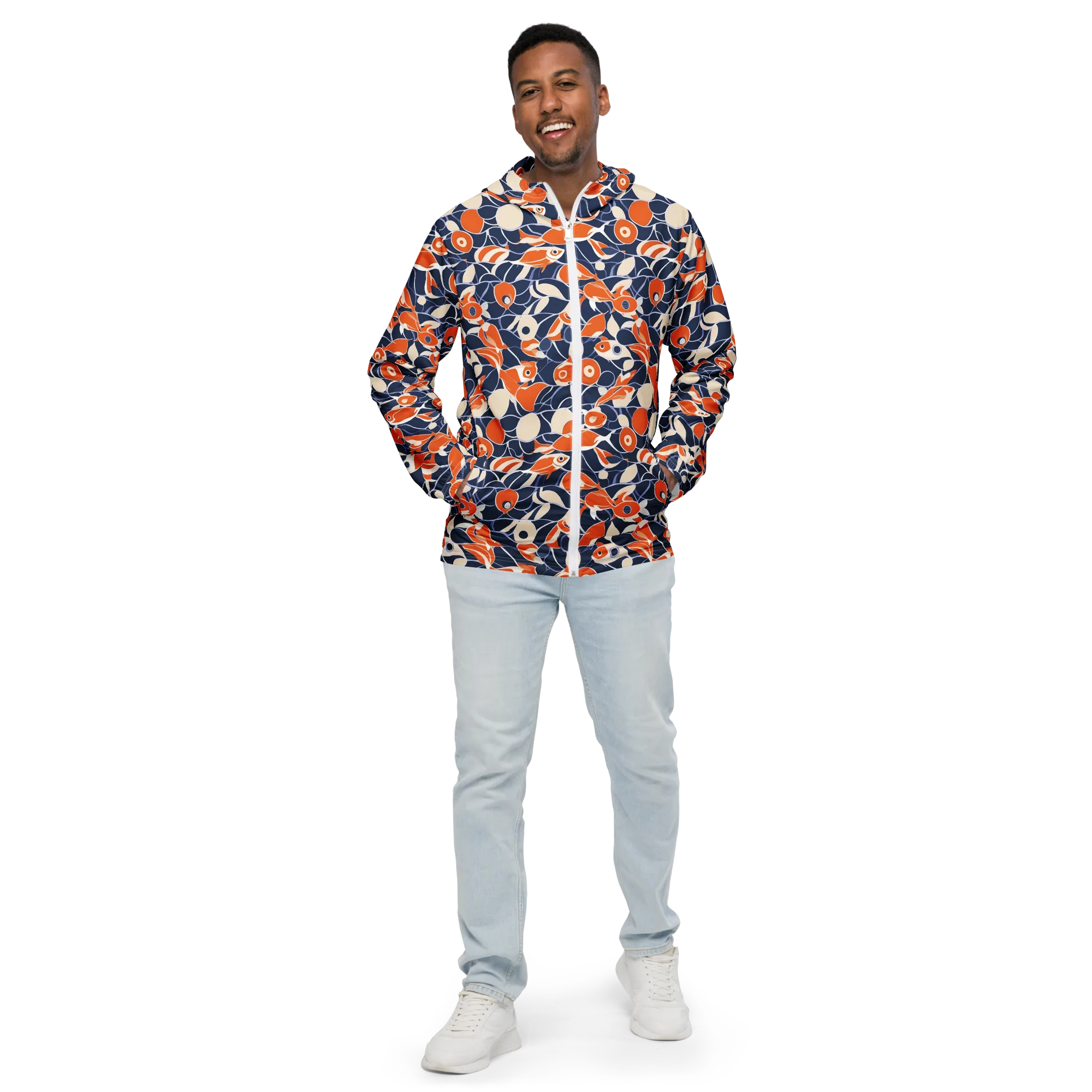Navy Koi Garden on Men's Windbreaker — Front