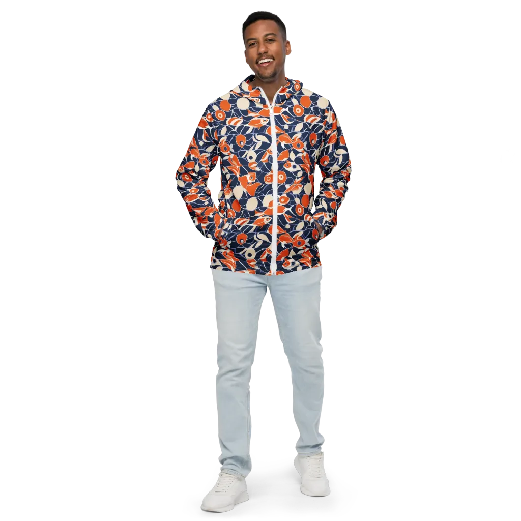 Navy Koi Garden on Men's Windbreaker — Front