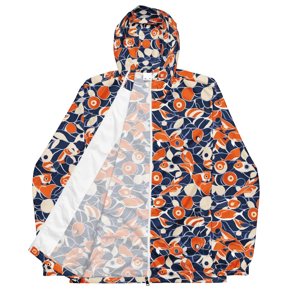 Navy Koi Garden on Men's Windbreaker — Front