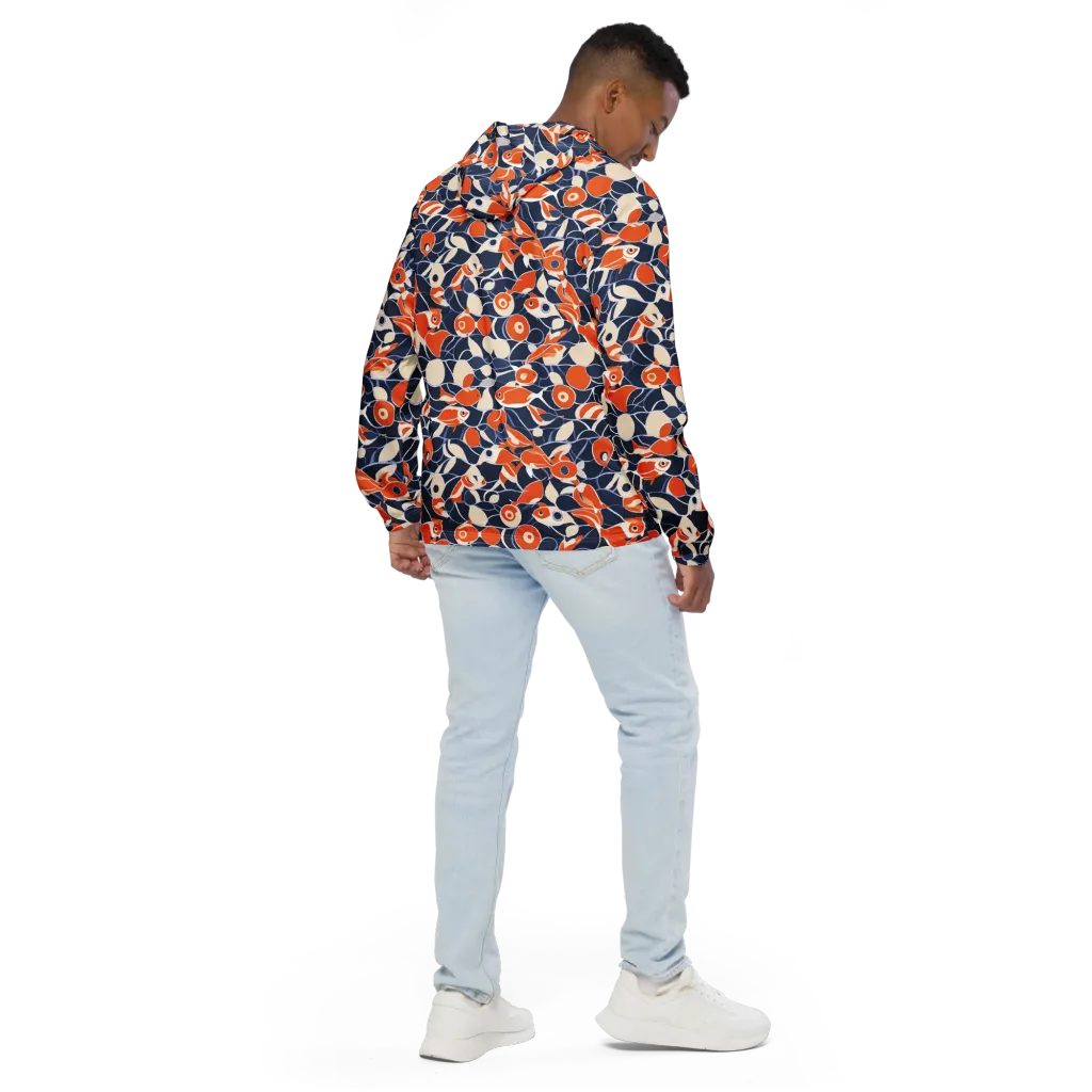Navy Koi Garden on Men's Windbreaker — Back
