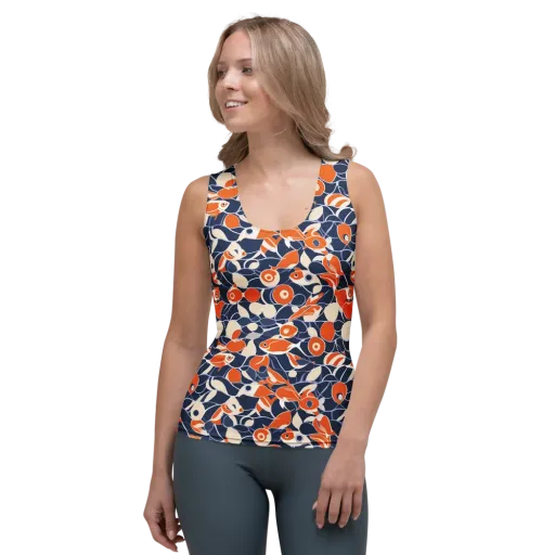 Navy Koi Garden on a Women's Tank Top