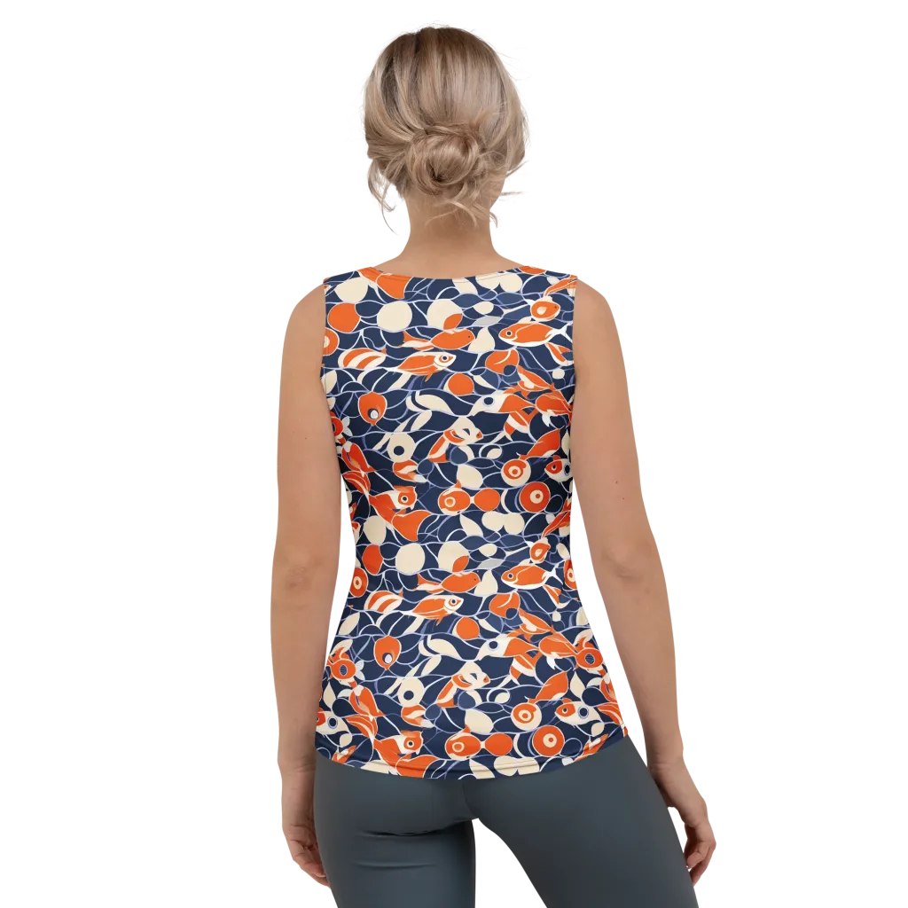 Navy Koi Garden on Women's Tank Top — Back