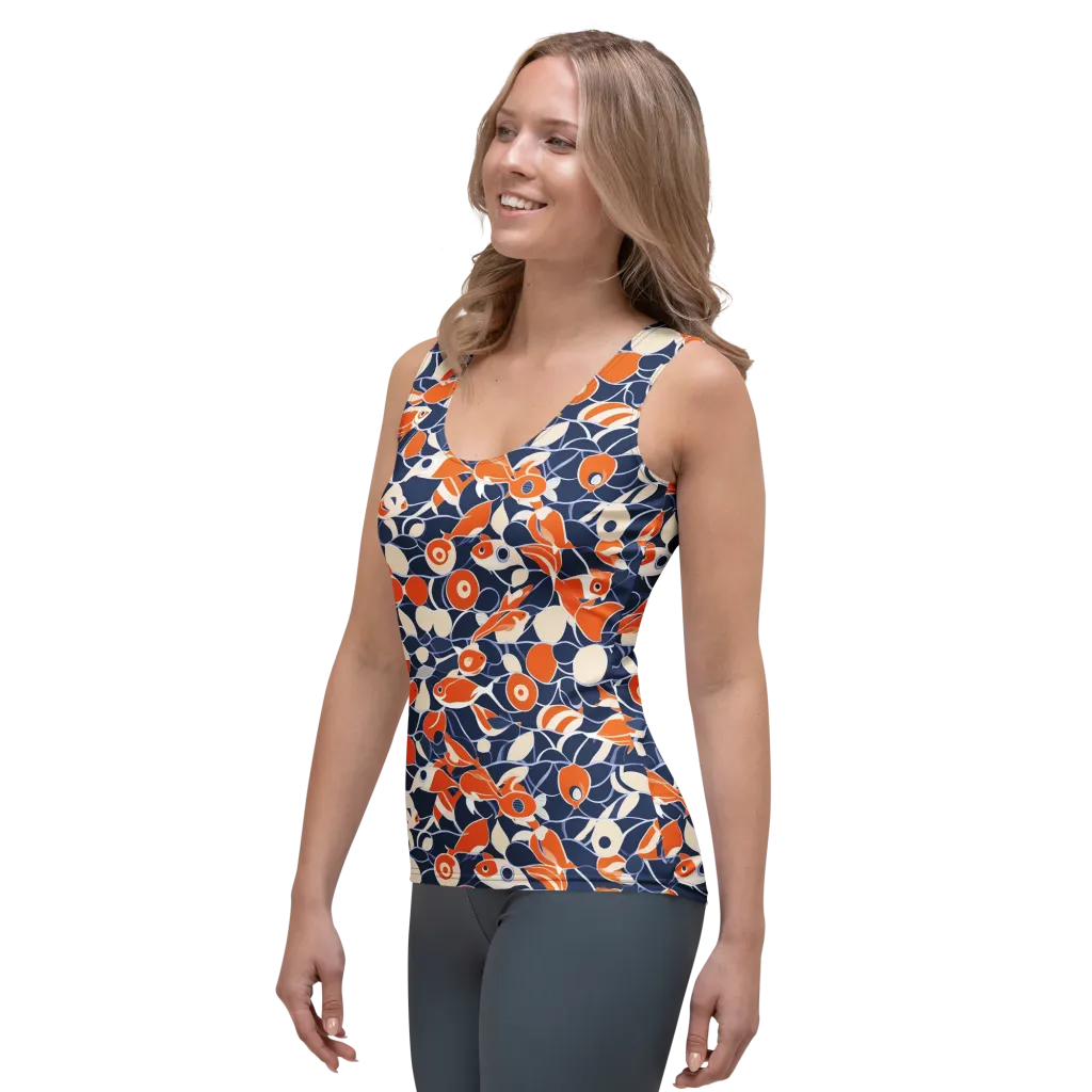 Navy Koi Garden on Women's Tank Top — Left Front