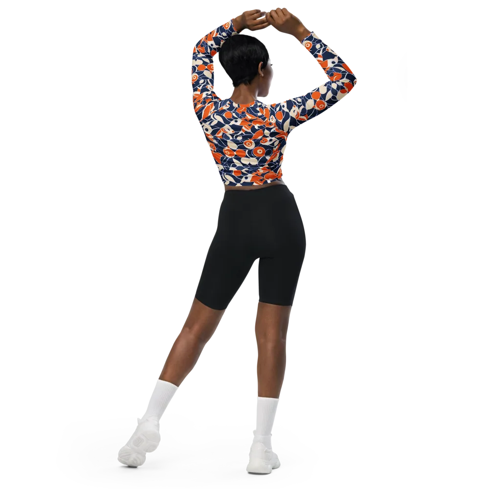 Navy Koi Garden on Long Sleeve Crop Top — Back