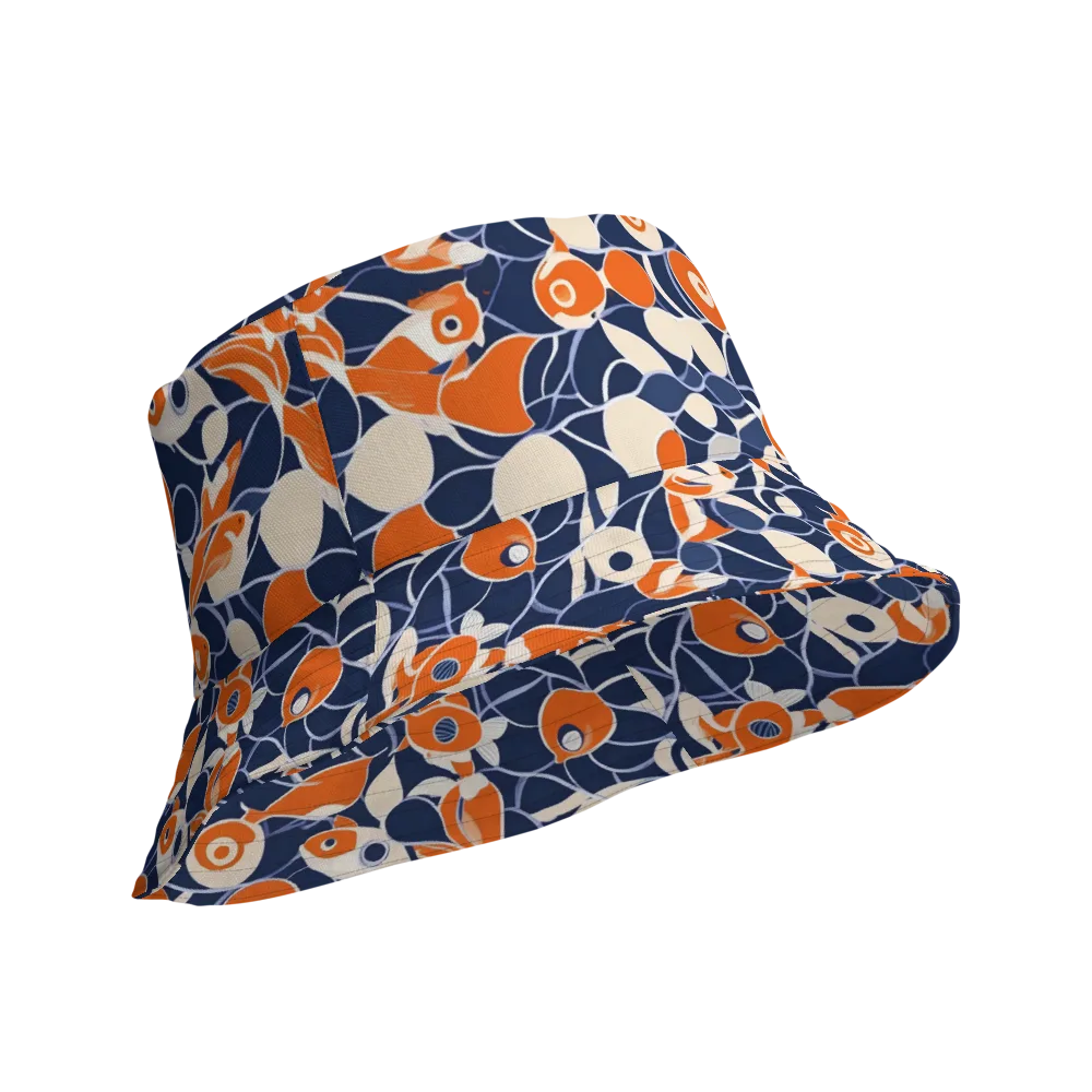 Navy Koi Garden on Reversible Bucket Hat — Product details Outside