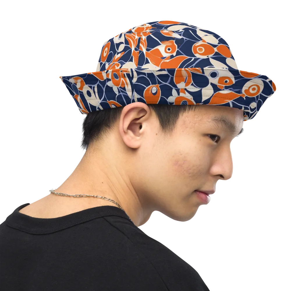 Navy Koi Garden on Reversible Bucket Hat — Right Outside