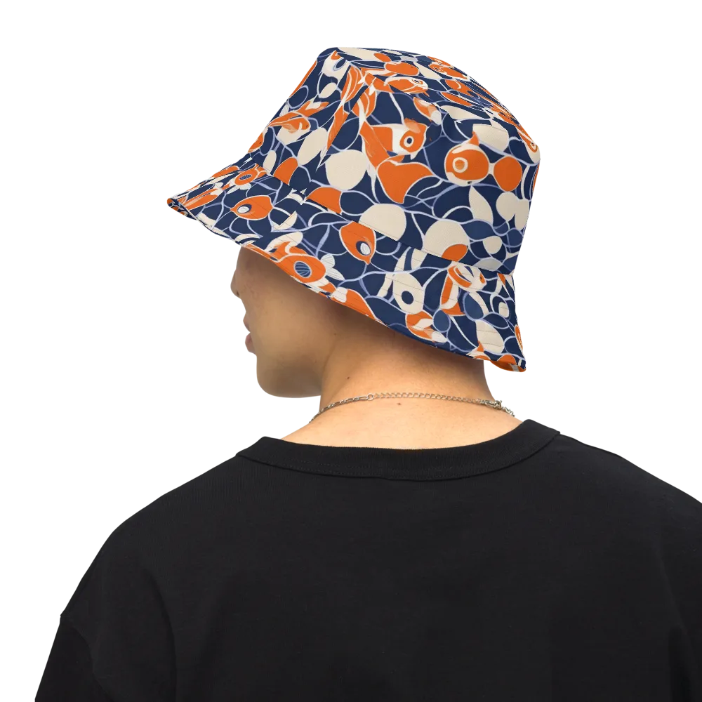 Navy Koi Garden on Reversible Bucket Hat — Back Inside
