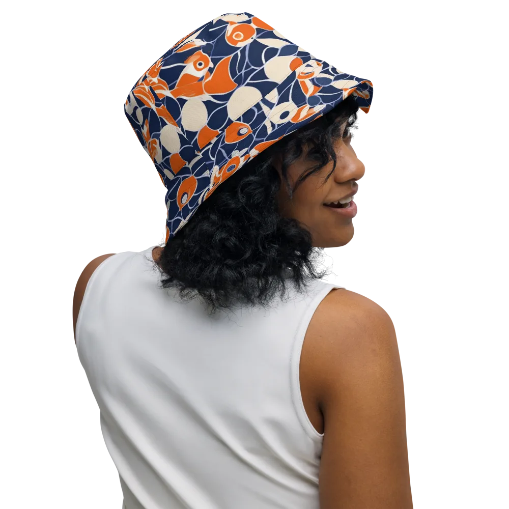 Navy Koi Garden on Reversible Bucket Hat — Right Outside