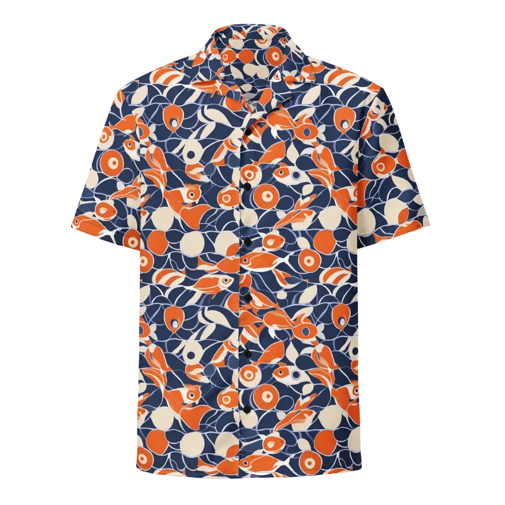 Navy Koi Garden on Button Shirt — Front