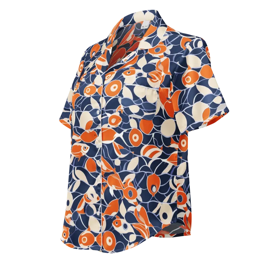 Navy Koi Garden on Women's Short Sleeve Pajama Top — Left Front