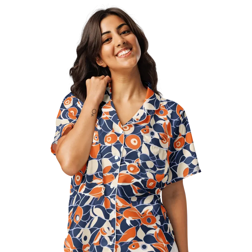 Navy Koi Garden on Women's Short Sleeve Pajama Top — Front